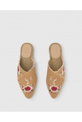 ETRO x CASTAÑER Μπεζ Χειροποίητα Δερμάτινα Γυναικεία Mules Εσπαντρίγιες Με Φλοράλ Κέντημα