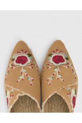 ETRO x CASTAÑER Μπεζ Χειροποίητα Δερμάτινα Γυναικεία Mules Εσπαντρίγιες Με Φλοράλ Κέντημα