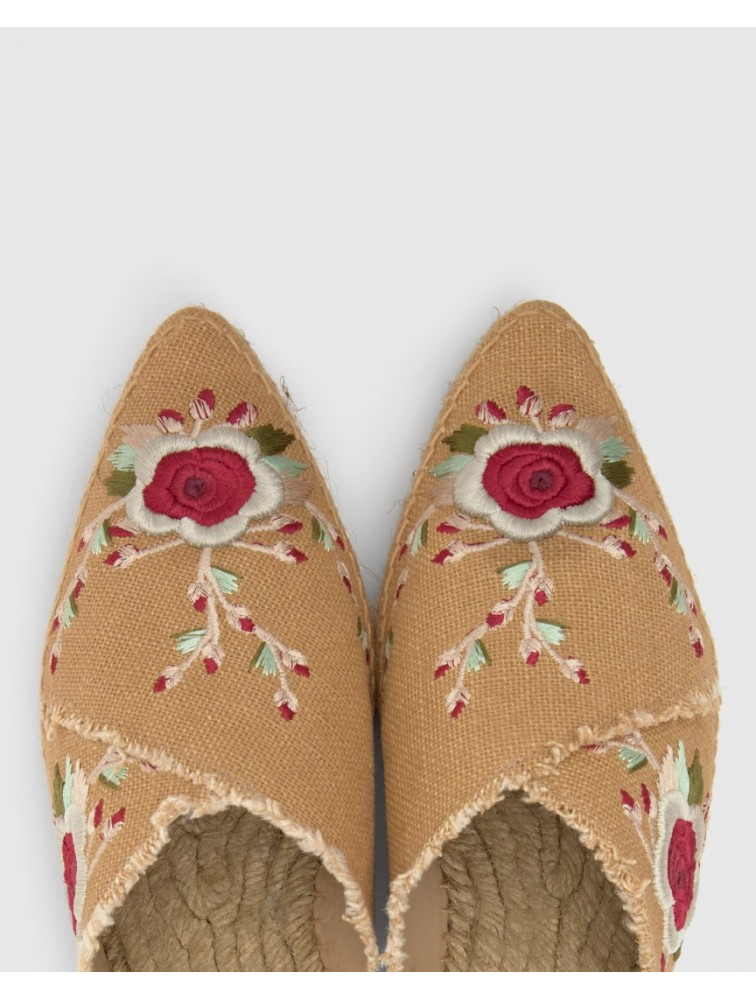 ETRO x CASTAÑER Μπεζ Χειροποίητα Δερμάτινα Γυναικεία Mules Εσπαντρίγιες Με Φλοράλ Κέντημα