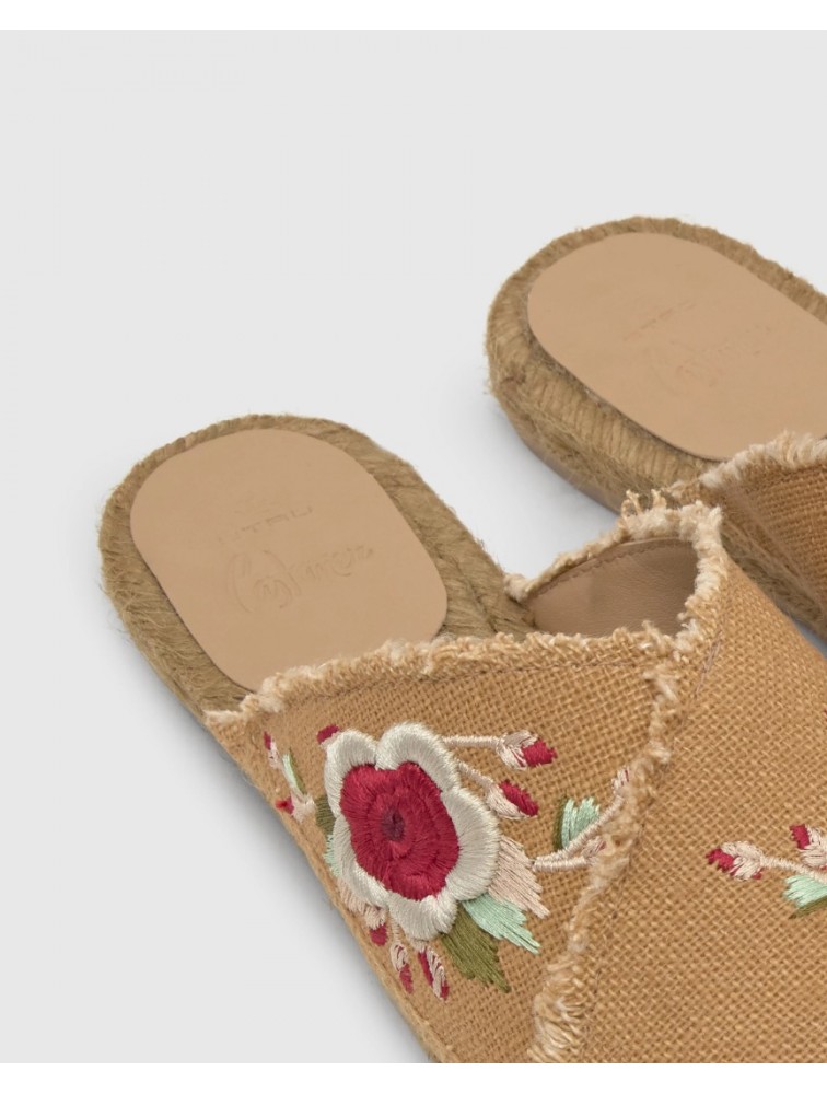 ETRO x CASTAÑER Μπεζ Χειροποίητα Δερμάτινα Γυναικεία Mules Εσπαντρίγιες Με Φλοράλ Κέντημα