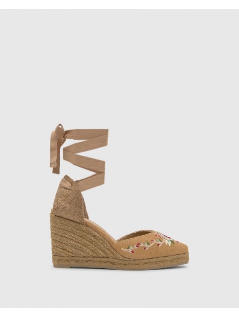 ETRO x CASTAÑER Beige Handmade Leather Women's Espadrilles With Floral Embroidery