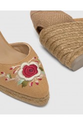 ETRO x CASTAÑER Μπεζ Χειροποίητες Δερμάτινες Γυναικείες Εσπαντρίγιες Με Φλοράλ Κέντημα