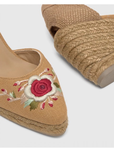 ETRO x CASTAÑER Beige Handmade Leather Women's Espadrilles With Floral Embroidery