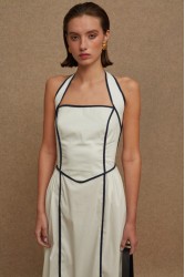 LA CHAINE Almyra Dress White Blue Midi