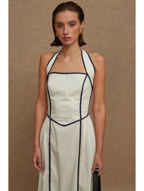 LA CHAINE Almyra Dress White Blue Midi 