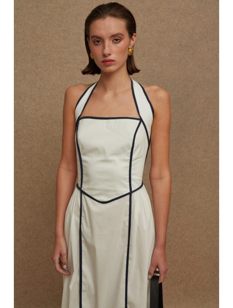 LA CHAINE Almyra Dress White Blue Midi