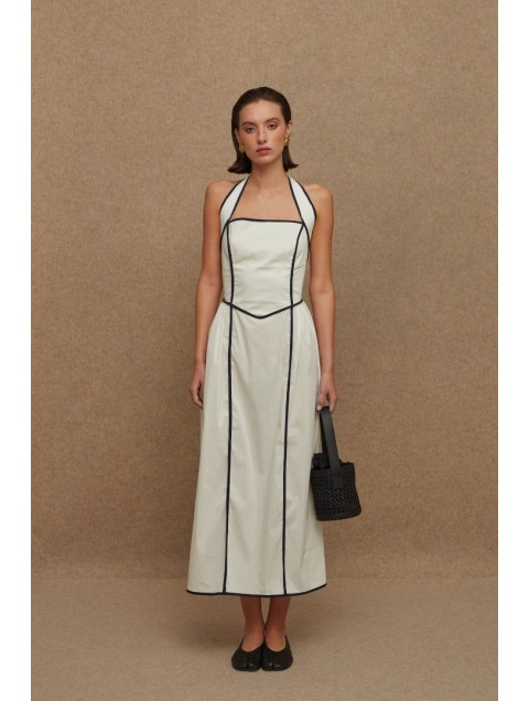 LA CHAINE Almyra Dress White Blue Midi 