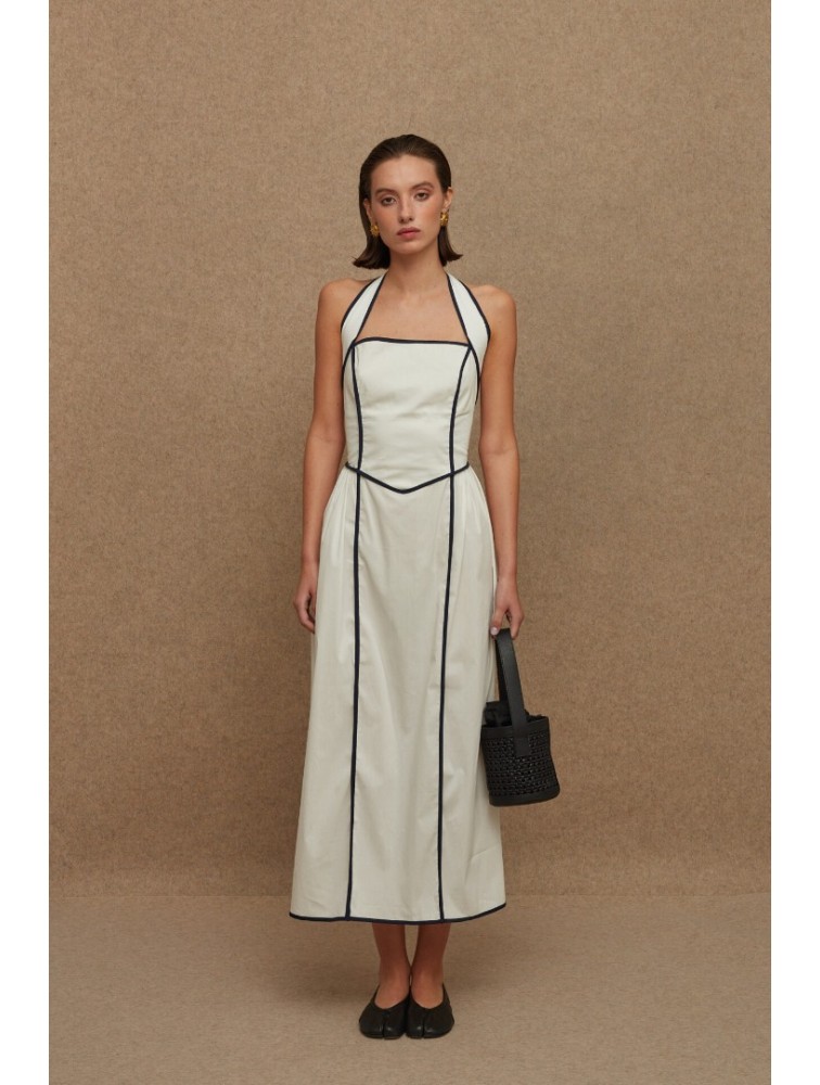 LA CHAINE Almyra Dress White Blue Midi