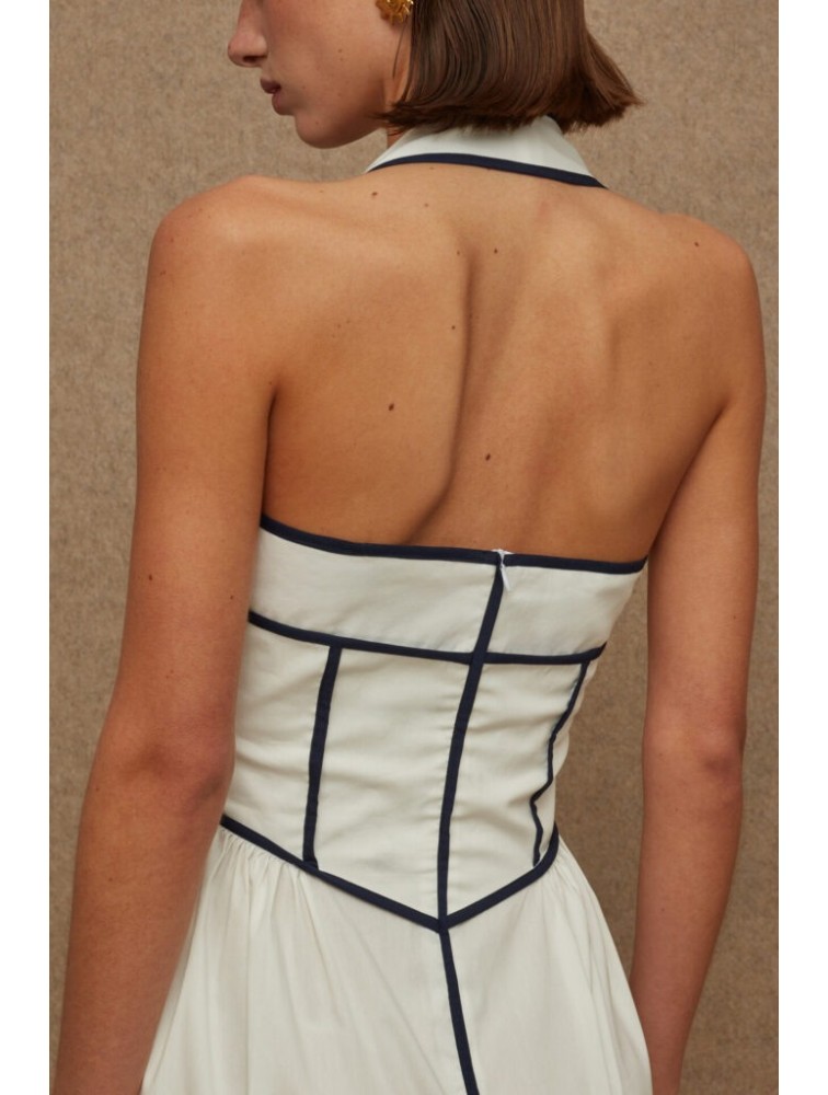 LA CHAINE Almyra Dress White Blue Midi