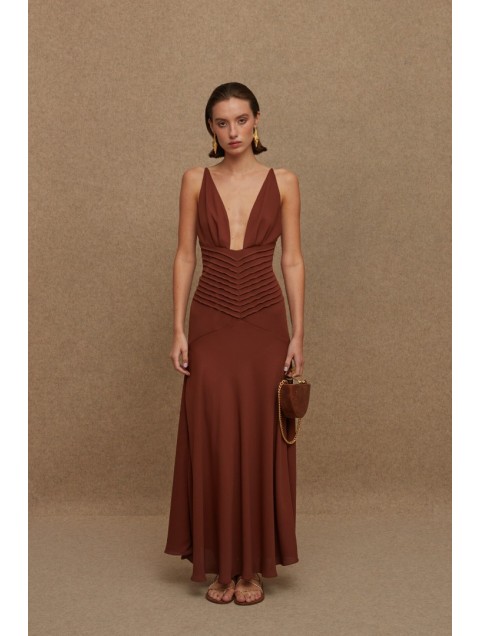 LA CHAINE Coconut Dress Wood Brown Maxi Dress