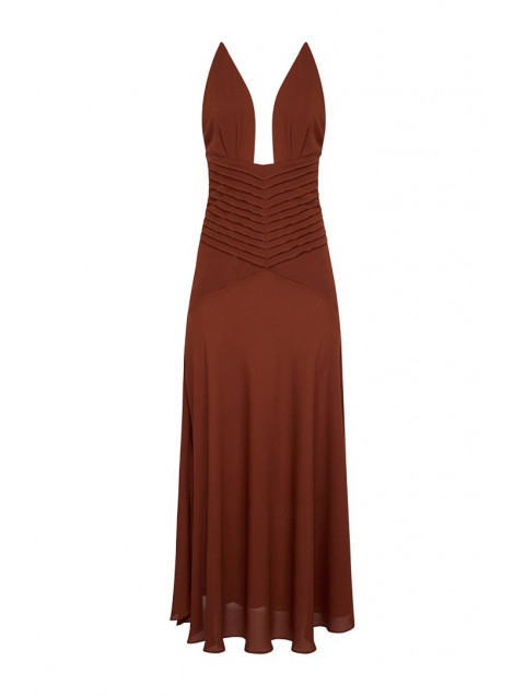 LA CHAINE Coconut Dress Wood Brown Maxi Dress