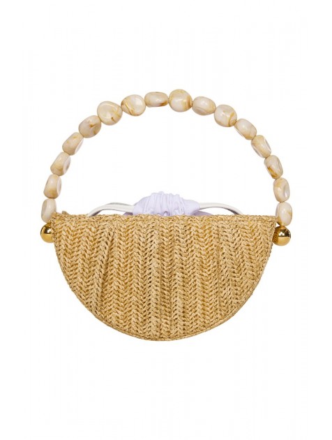 LA CHAINE Coralia Marble Bag Μπεζ Τσάντα Με Εκρού Χάντρες