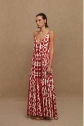 LA CHAINE Kenya Dress Kohyli Terracotta Κόκκινο Μάξι Φόρεμα