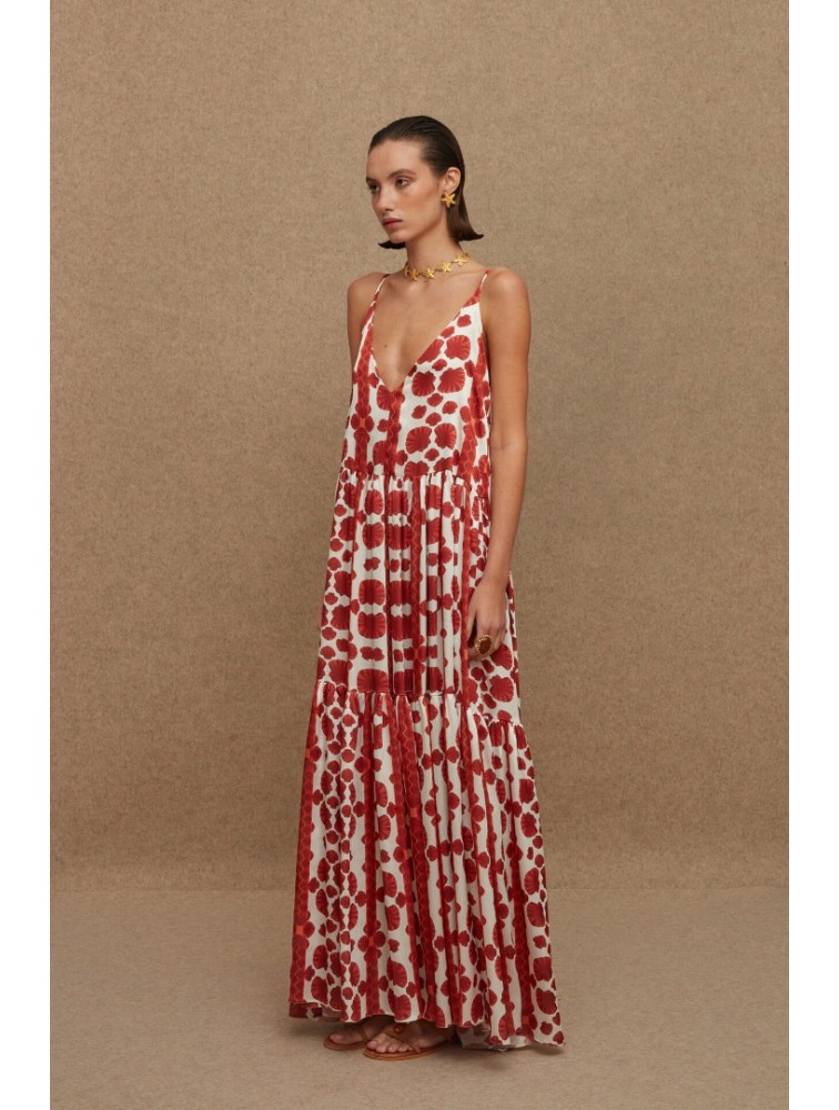 LA CHAINE Kenya Dress Kohyli Terracotta Κόκκινο Μάξι Φόρεμα