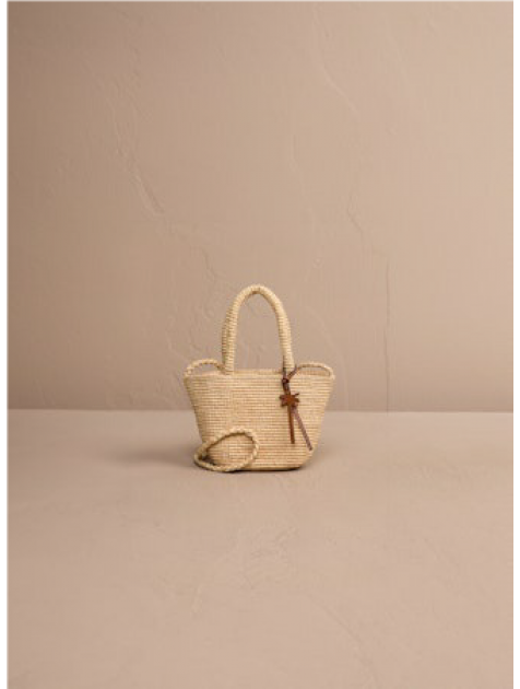 MANEBÌ Raffia Panier Mini Hand Bag Handcrafted Beige Μπεζ Δερμάτινη Γυναικεία Χειροποίητη Τσάντα  
