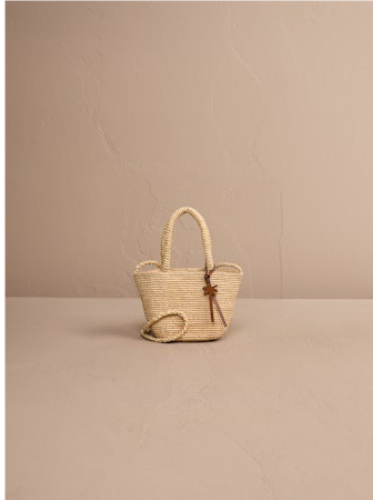 MANEBÌ Raffia Panier Mini Hand Bag Handcrafted Beige Μπεζ Δερμάτινη Γυναικεία Χειροποίητη Τσάντα