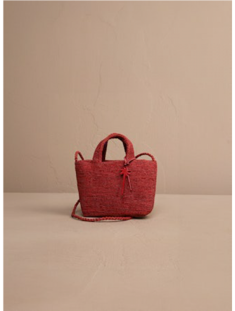 MANEBÌ Raffia Sunset Mini Hand Bag Handcrafted Red Κόκκινη Δερμάτινη Γυναικεία Χειροποίητη Τσάντα  