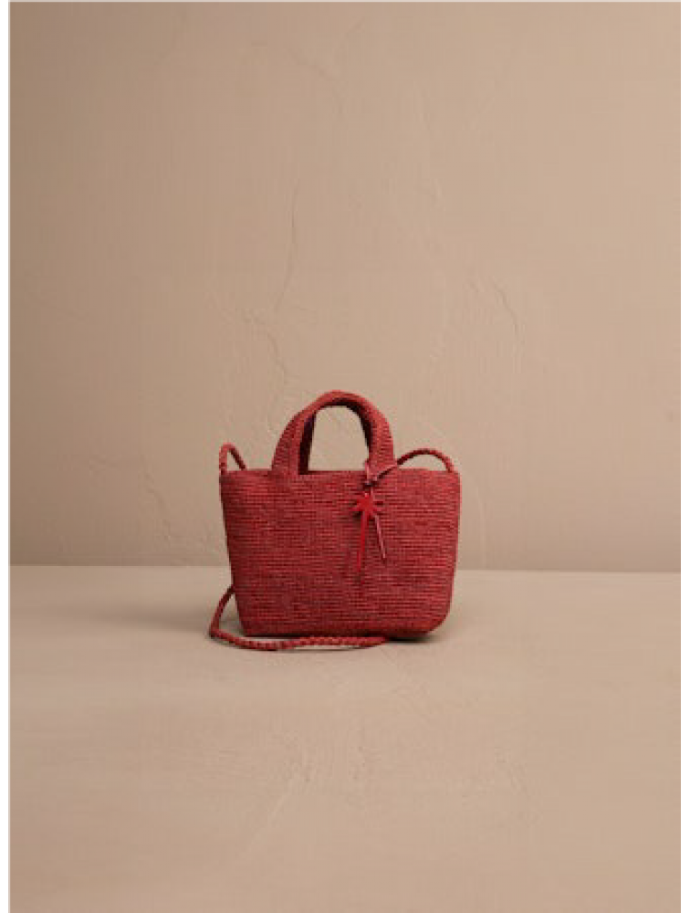 MANEBÌ Raffia Sunset Mini Hand Bag Handcrafted Red Κόκκινη Δερμάτινη Γυναικεία Χειροποίητη Τσάντα