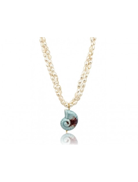 MÉRBABE SHELLEY Necklace Κολιέ Από Φυσικά Μαργαριτάρια του γλυκού νερού με κεραμικό κρεμαστό