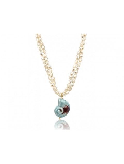MÉRBABE SHELLEY Necklace Natural Freshwater Pearls with Ceramic Pendant