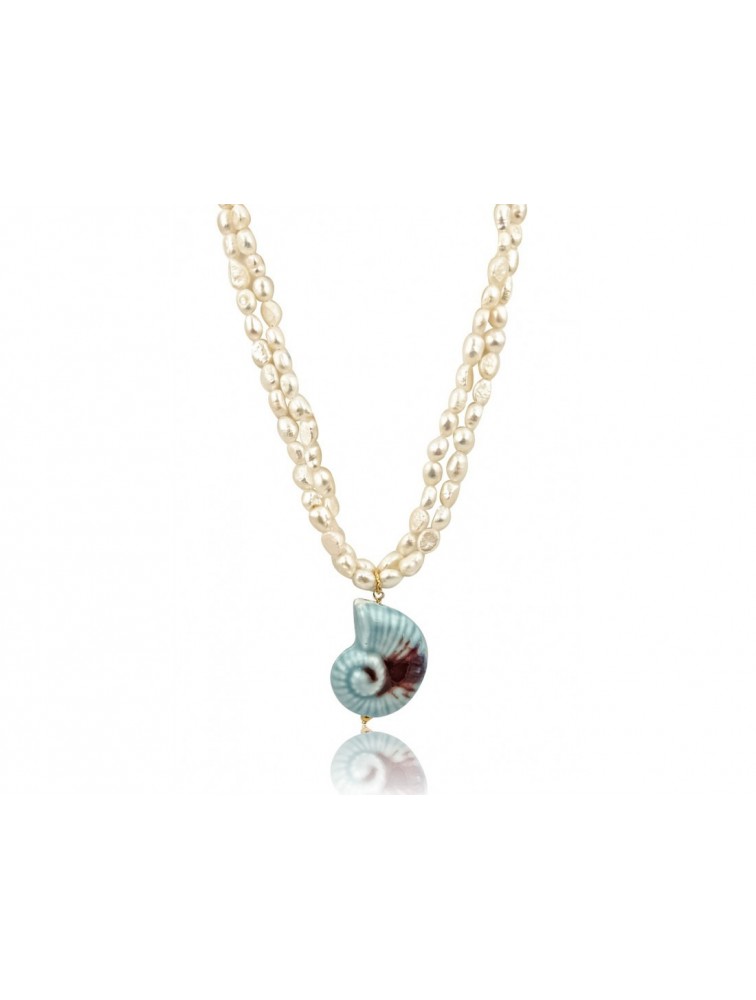 MÉRBABE SHELLEY Necklace Κολιέ Από Φυσικά Μαργαριτάρια του γλυκού νερού με κεραμικό κρεμαστό