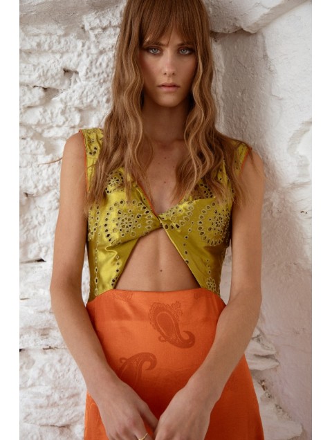 NIDODILEDA Noor Dress Lime And Burnt Orange
