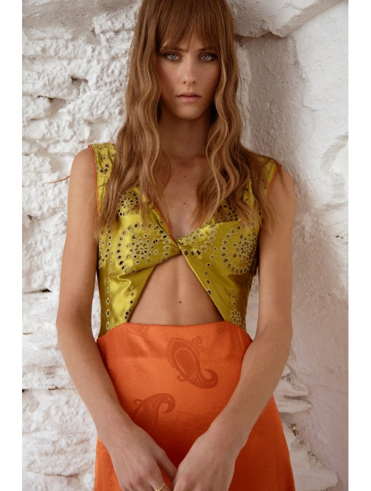 NIDODILEDA Noor Dress Lime And Burnt Orange