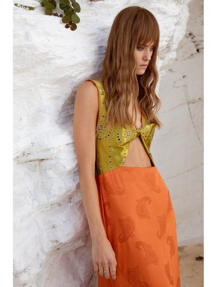 NIDODILEDA Noor Dress Lime And Burnt Orange