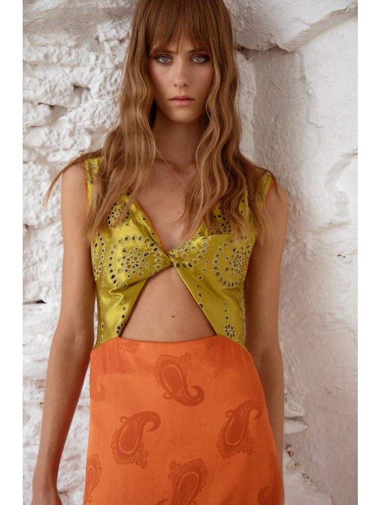 NIDODILEDA Noor Dress Lime And Burnt Orange