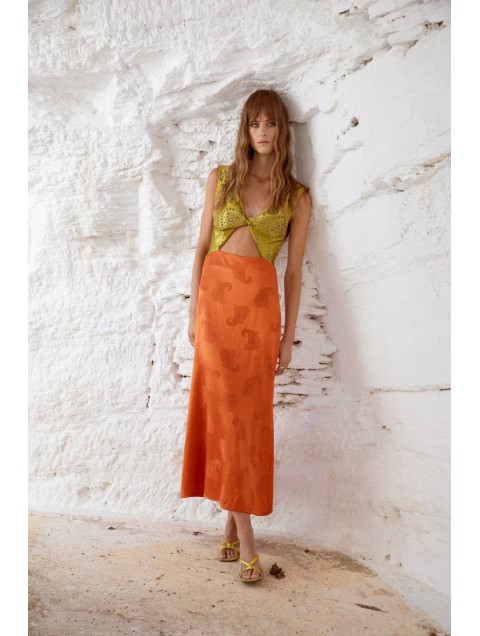 NIDODILEDA Noor Dress Lime And Burnt Orange