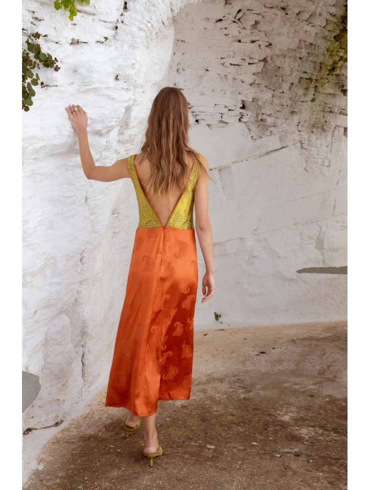 NIDODILEDA Noor Dress Lime And Burnt Orange