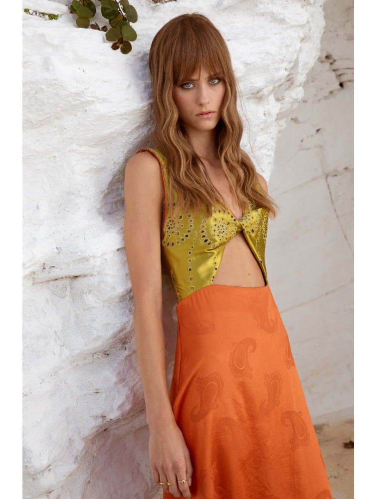NIDODILEDA Noor Dress Lime And Burnt Orange