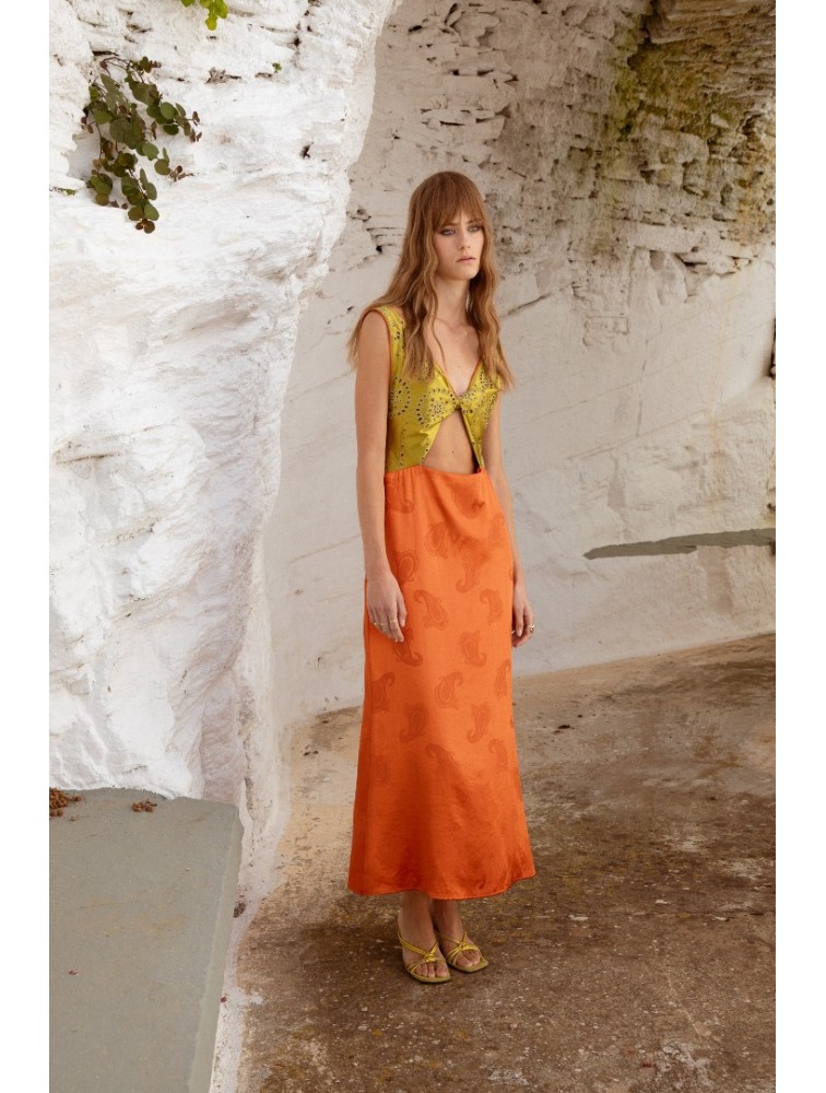 NIDODILEDA Noor Dress Lime And Burnt Orange