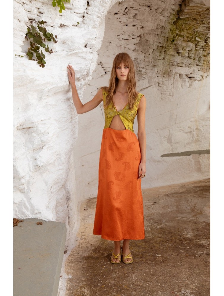 NIDODILEDA Noor Dress Lime And Burnt Orange