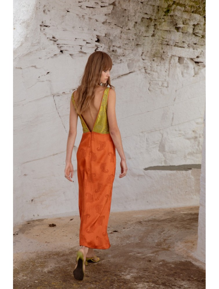 NIDODILEDA Noor Dress Lime And Burnt Orange