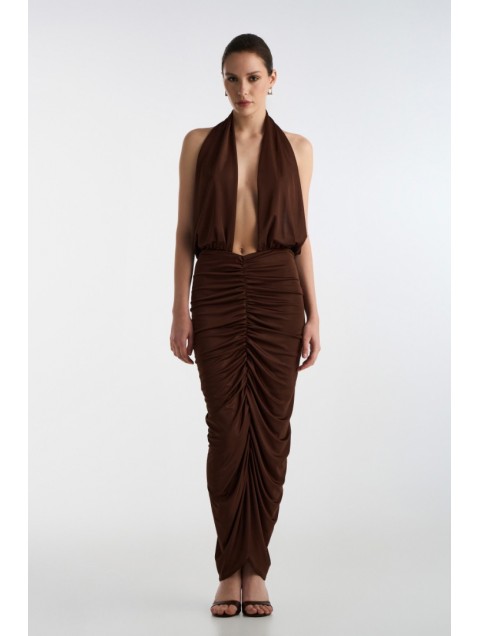 STUDIO 83 Wrapround Midi Dress Brown
