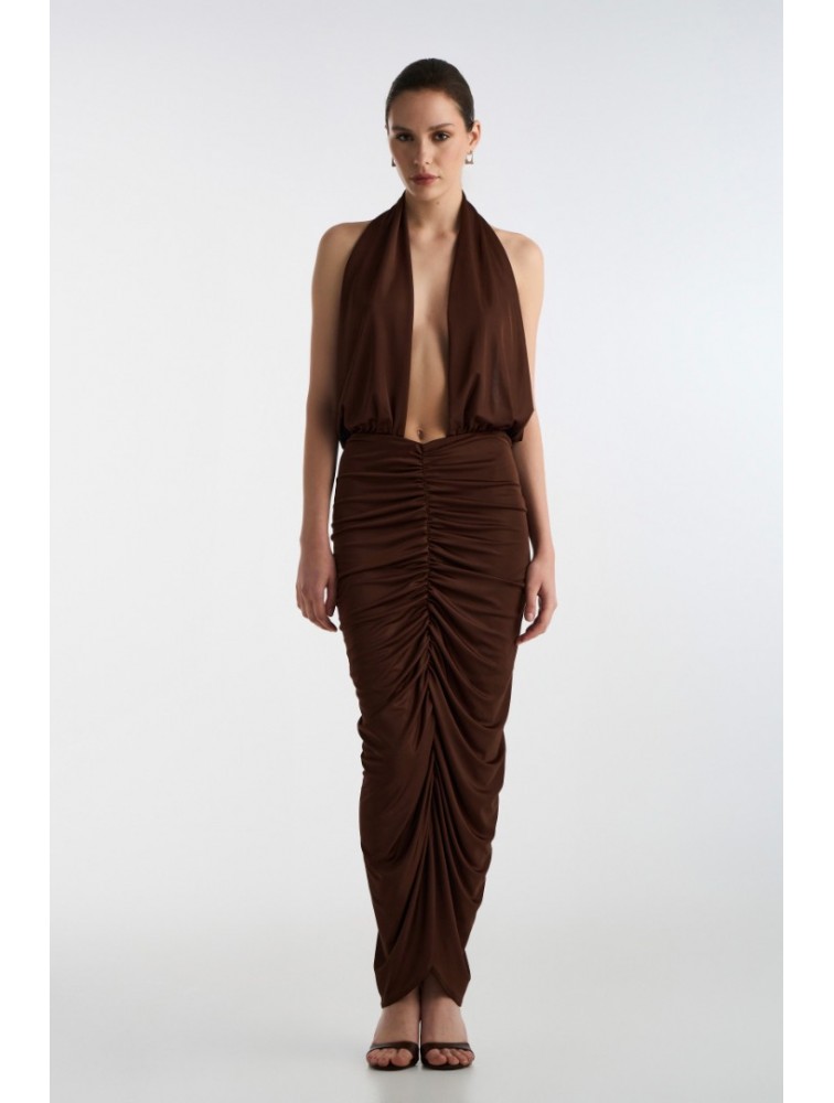 STUDIO 83 Wrapround Midi Dress Brown