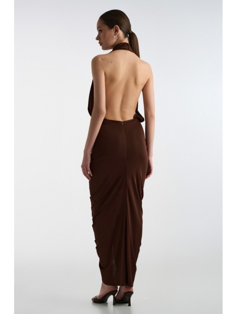 STUDIO 83 Wrapround Midi Dress Brown