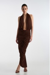STUDIO 83 Wrapround Midi Dress Brown