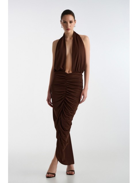 STUDIO 83 Wrapround Midi Dress Brown