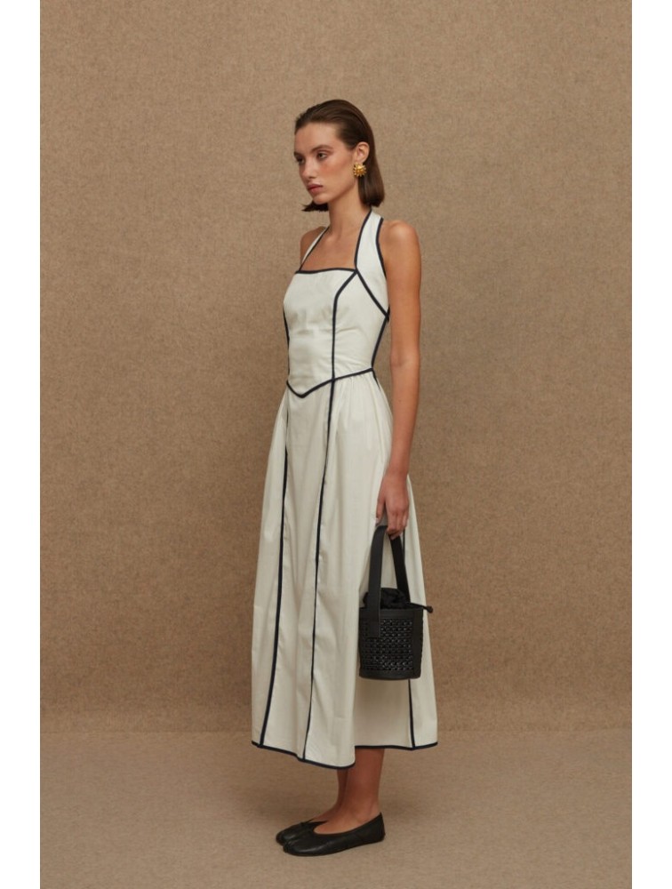 LA CHAINE Almyra Dress White Blue Midi