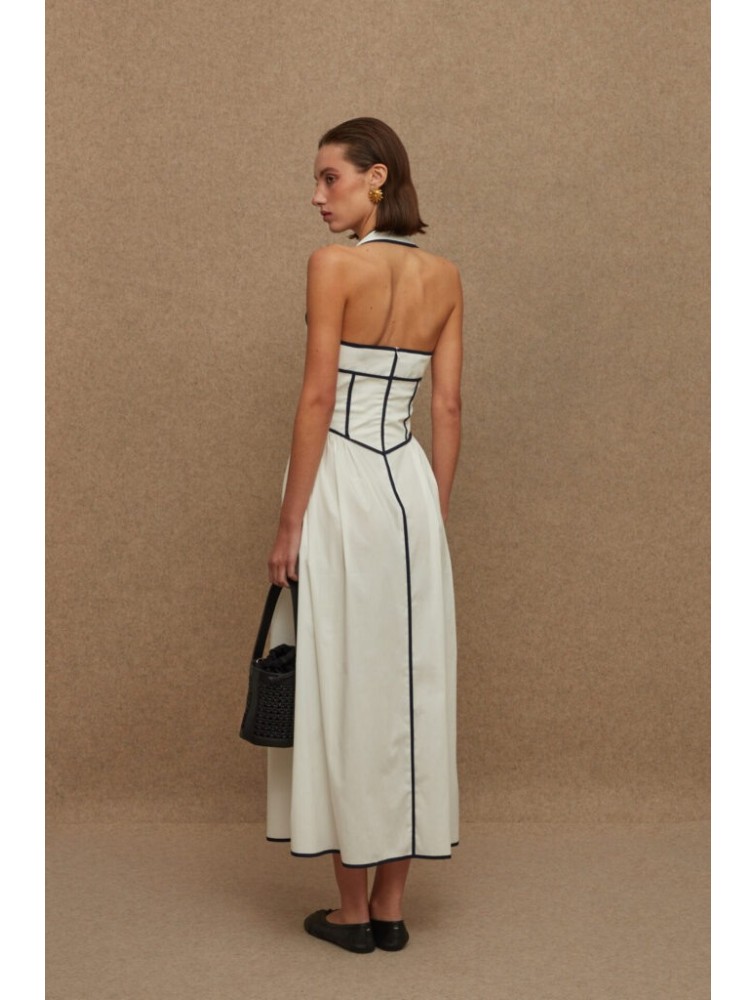 LA CHAINE Almyra Dress White Blue Midi