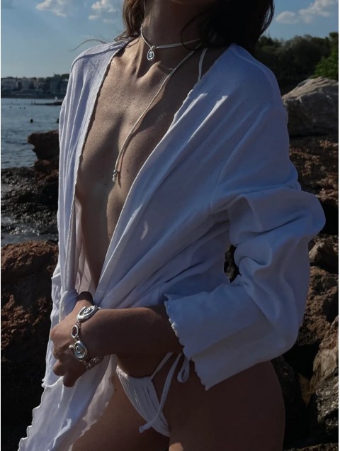 ZÉNAÏS Nautilus Small Silky Necklace Εκρού Κολιέ από Ασήμι 925