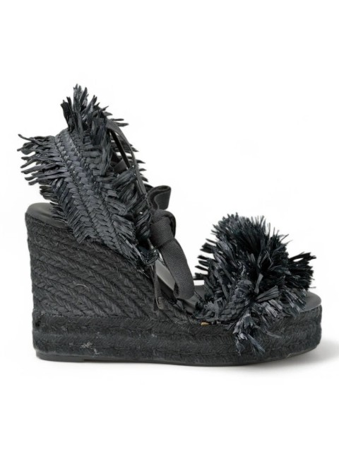 CASTAÑER Belisa Black Handmade Leather Espadrilles