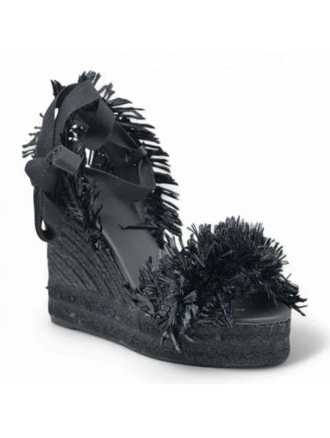 CASTAÑER Belisa Black Handmade Leather Espadrilles