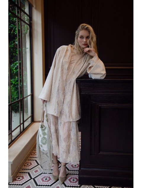NIDODILEDA Briganne Kimono Beaded Lace Embellished