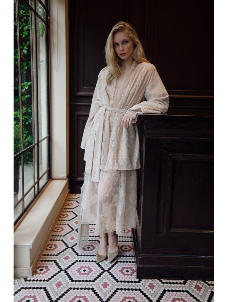 NIDODILEDA Briganne Kimono Beaded Lace Embellished
