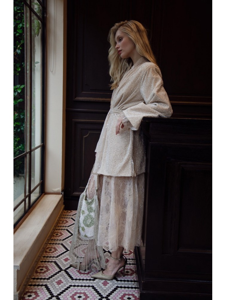 NIDODILEDA Briganne Kimono Beaded Lace Embellished