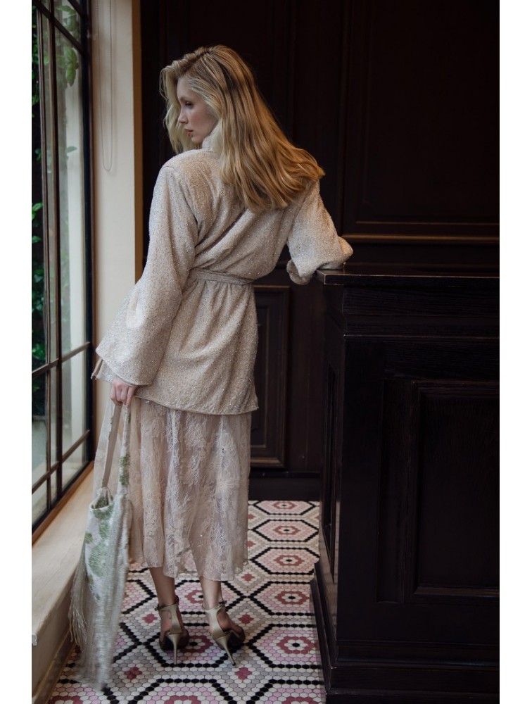 NIDODILEDA Briganne Kimono Beaded Lace Embellished