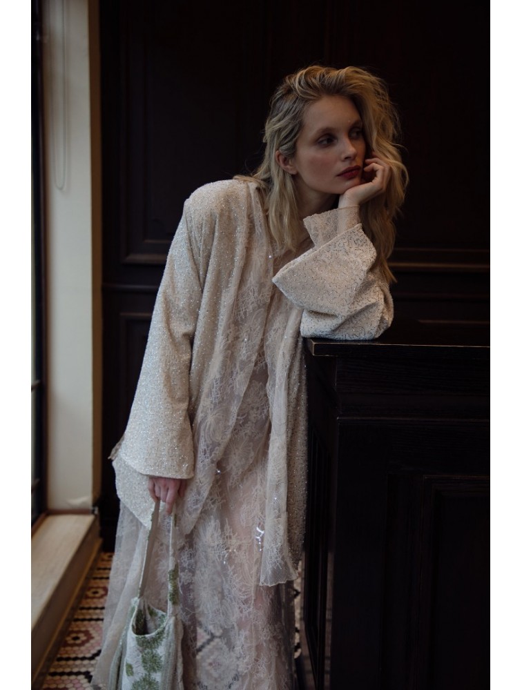 NIDODILEDA Briganne Kimono Beaded Lace Embellished